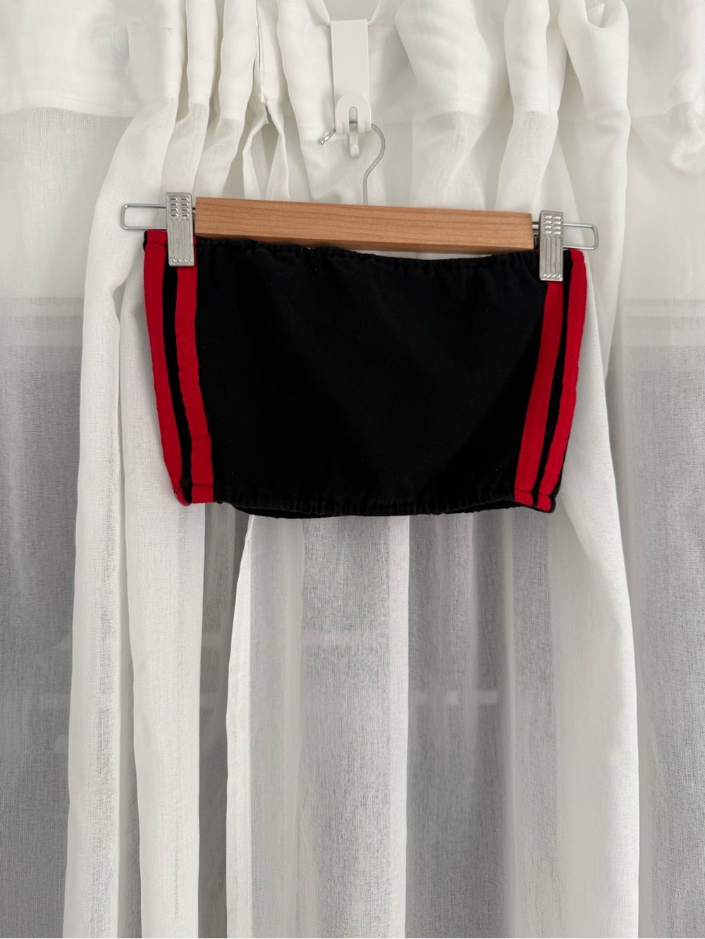 Vintage Black Bandeau Tube Top with Red Side Stripes